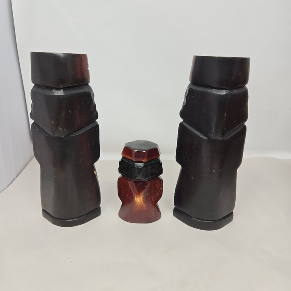 Japanese Ainu Father, Mother & Child Wood Carved Figurines Family Vintage - Picture 3 of 10